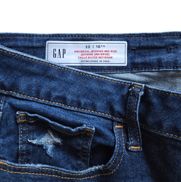 (16) GAP XL Universal Jegging Mid-Rise Jeans size 33 distressed - Picture 3 of 7